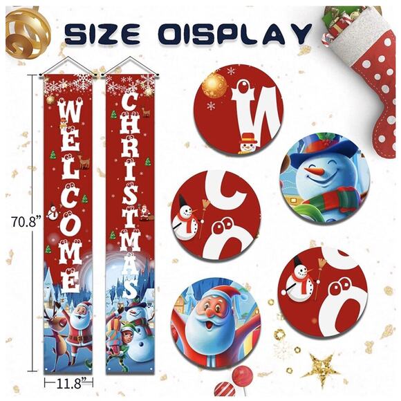 YUFOL Red Christmas Door Decorations for Home Merry Christmas Banner,Hanging Chr - Picture 3 of 4